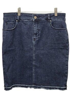 Renuar Denim Pencil Skirt Fitted Frayed Hem 5 Pocket Y2K Blue